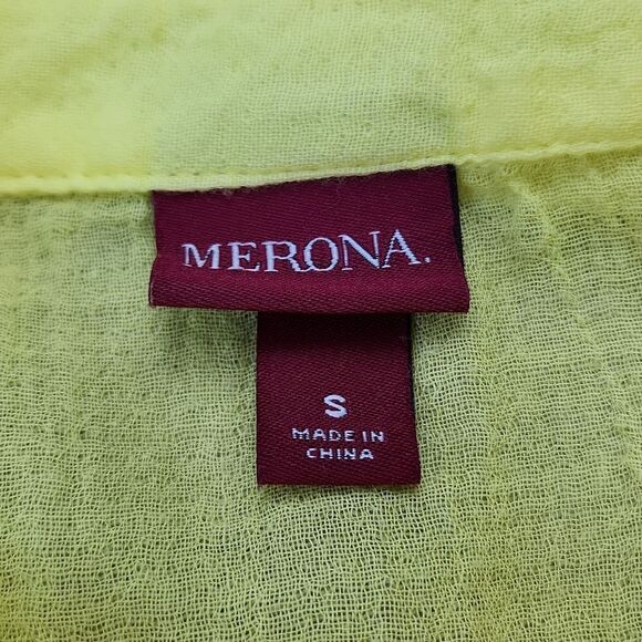 💜Merona Yellow Gauzy Lightweight Adjustable Roll Tab Long Sleeve Top Small - Picture 7 of 10